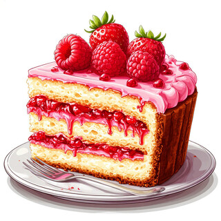 Кусок торта с ягодами малины